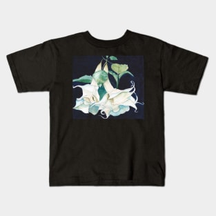 Original watercolour painting of White Angel's trumpets (Brugmansia) Kids T-Shirt